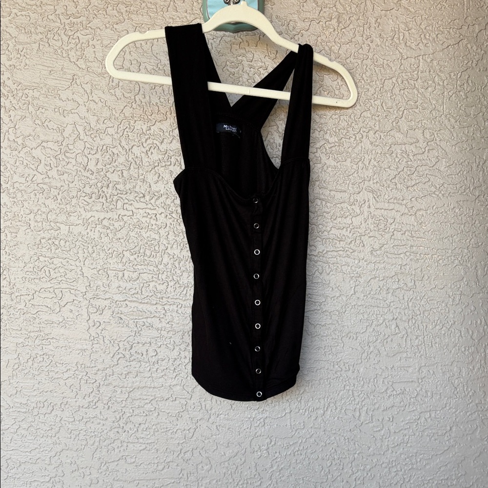 Michael Lauren Black Button-Down Bodysuit